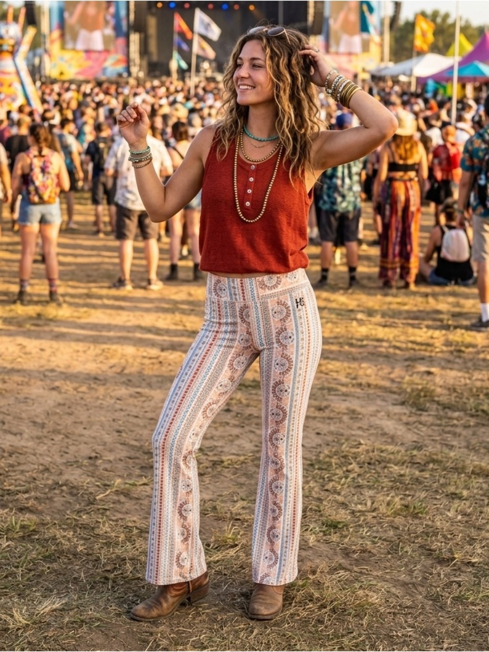 Joie Linen Tank ShoSho flares and Poof! crochet kimono Three piece outfit M/L - Picture 3 of 9